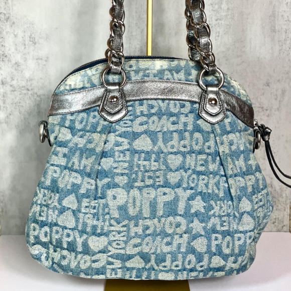 Coach Rare Denim Monogram Poppy Shoulder/Crossbody A1176-16990, Refurbished - Picture 3 of 17